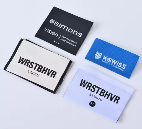 High Density Custom Brand Name Logo Textile Neck Woven Tags Labels for Clothing High Density Custom Brand Name Logo Textile Neck Woven Tags Labels for Clothing